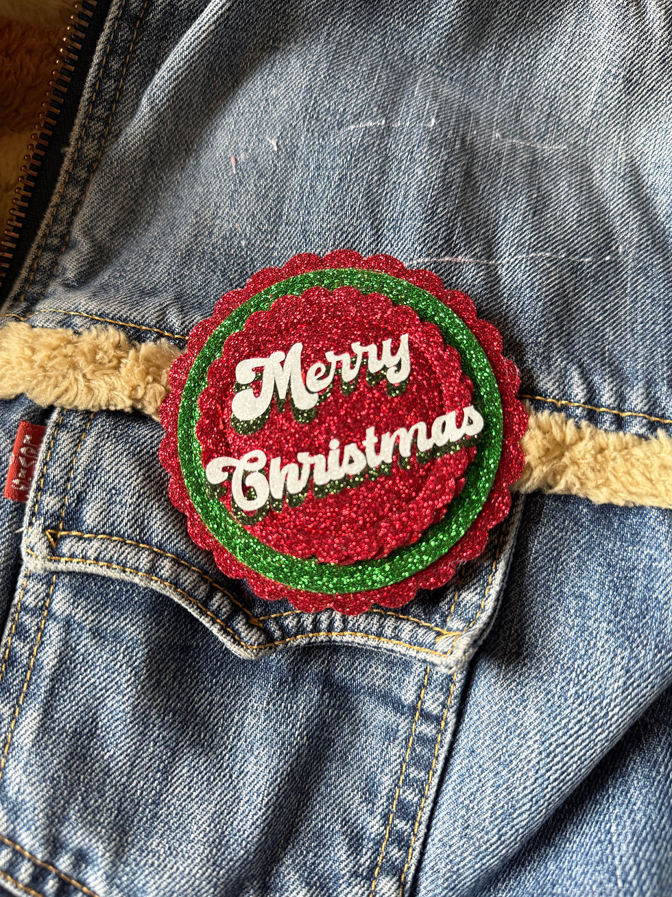 Thumbnail: Retro Christmas Glitter Badge Merry Christmas|I love Sprouts |Santa's Helper