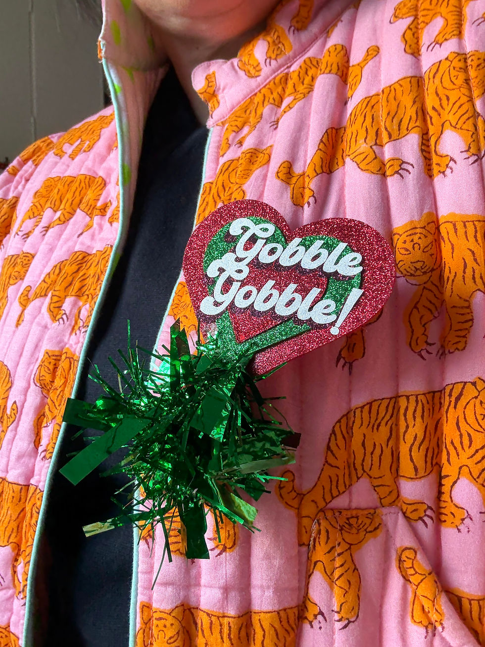 Thumbnail: Gobble Gobble Sparkle Heart Badge / Brooch