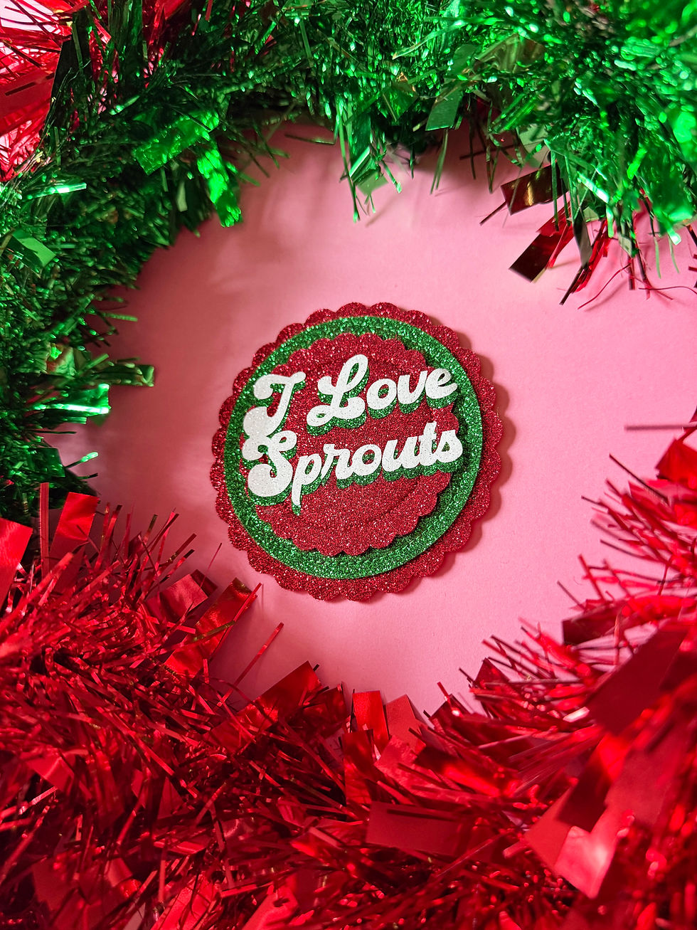 Thumbnail: Retro Christmas Glitter Badge Merry Christmas|I love Sprouts |Santa's Helper