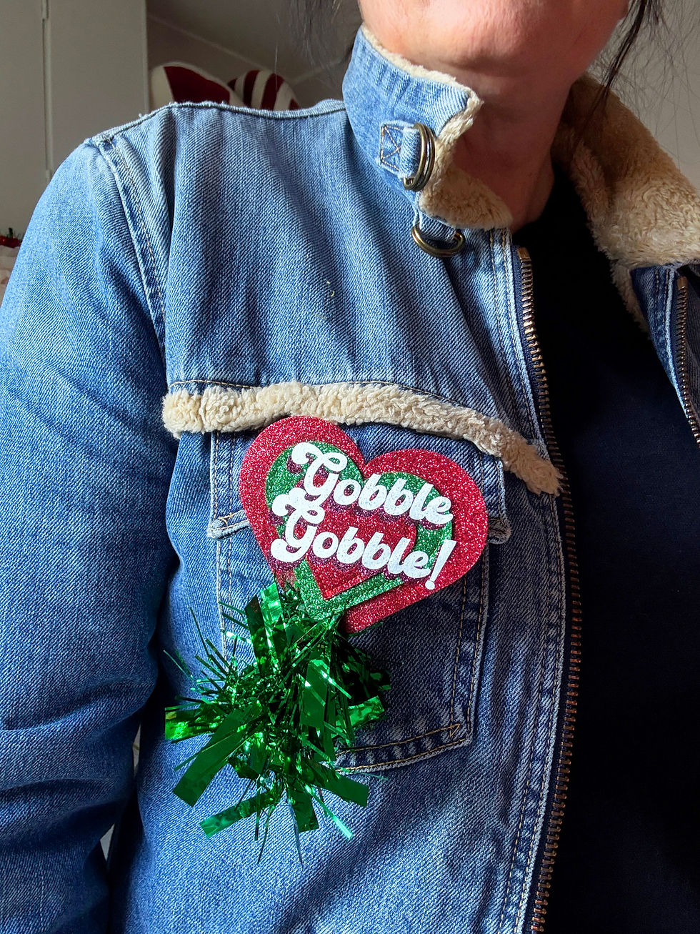 Thumbnail: Gobble Gobble Sparkle Heart Badge / Brooch