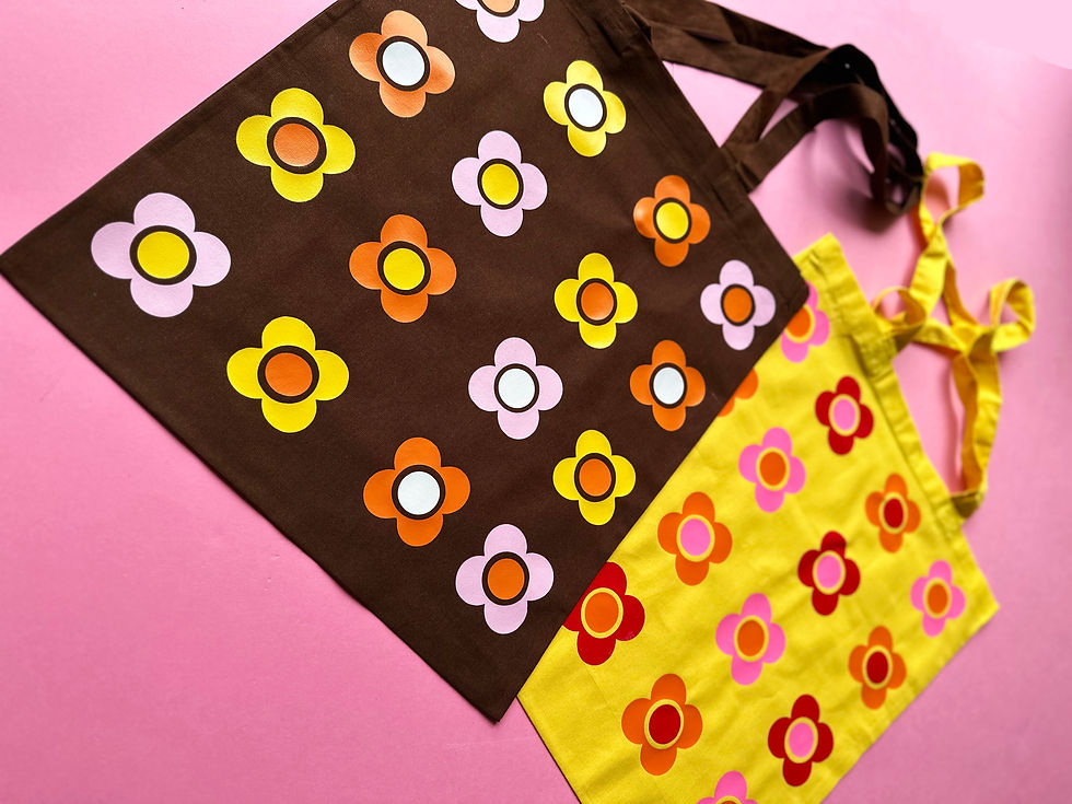 Thumbnail: Retro Flower Print Sustainable Tote Bag