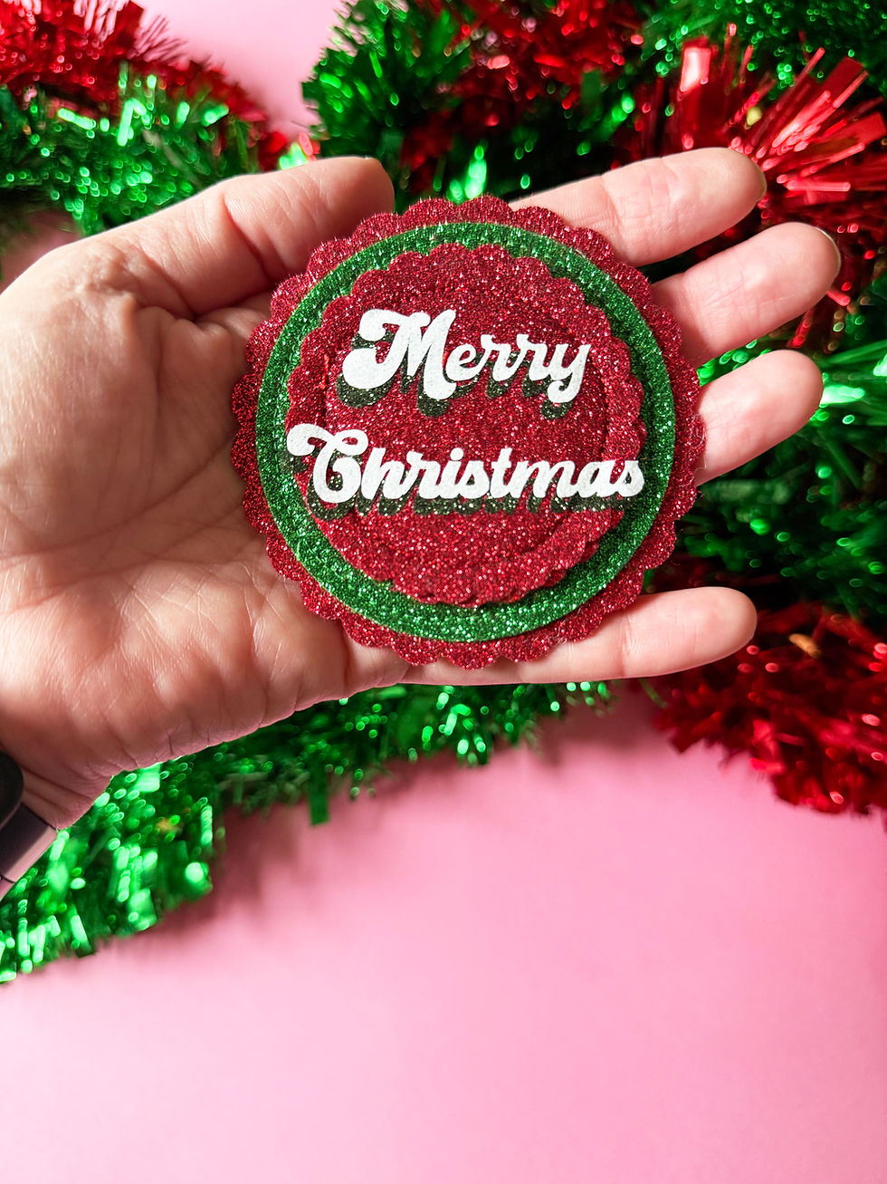 Thumbnail: Retro Christmas Glitter Badge Merry Christmas|I love Sprouts |Santa's Helper