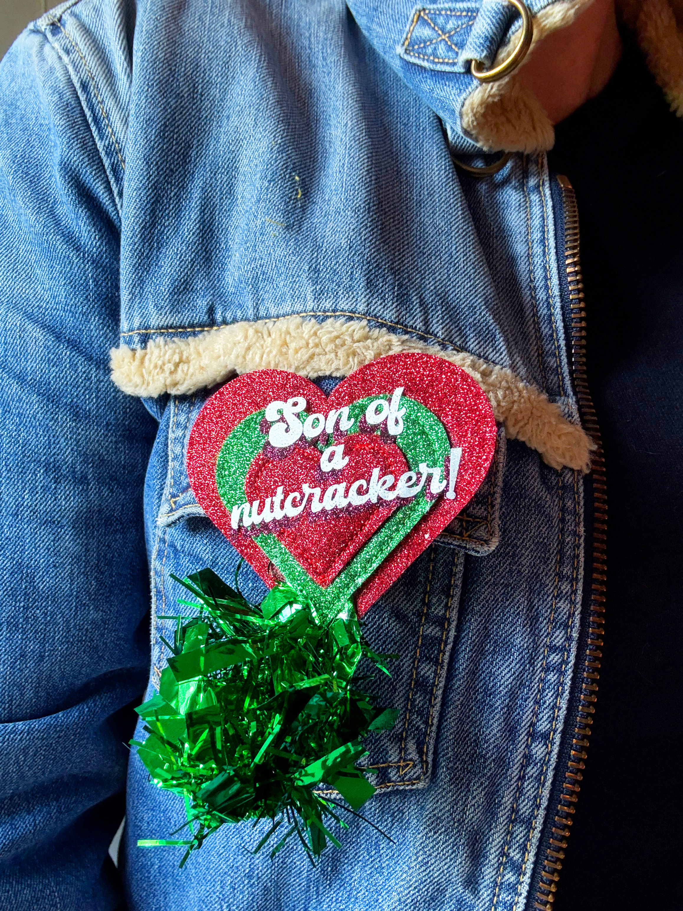 Son Of A Nutcracker Elf The Movie Sparkle Heart Badge / Brooch