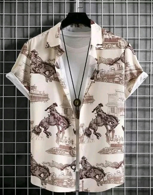 Men Regular Fit Printed Mandarin Collar Casual Shirt