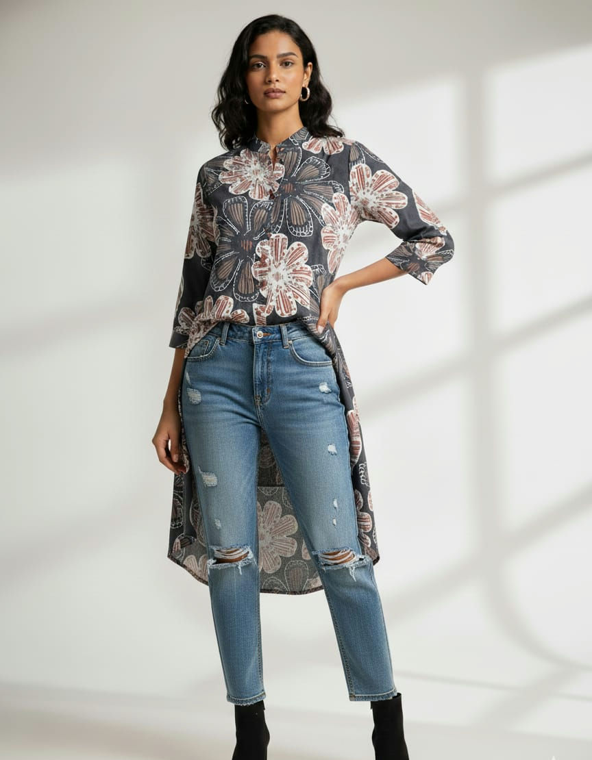 Thumbnail: The Artisan Floral High-Low Tunic Co-ord set