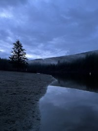 winter camping, Vancouver, BC, Rolley Lake at night