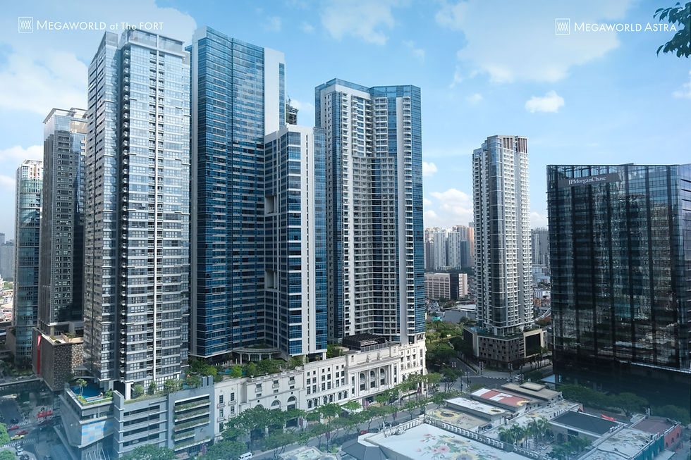 Eye-level view of a modern high-rise condo building in Uptown BGC