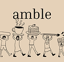 Amble Logo with people walking carrying a yoga mat, coffee and paint brush