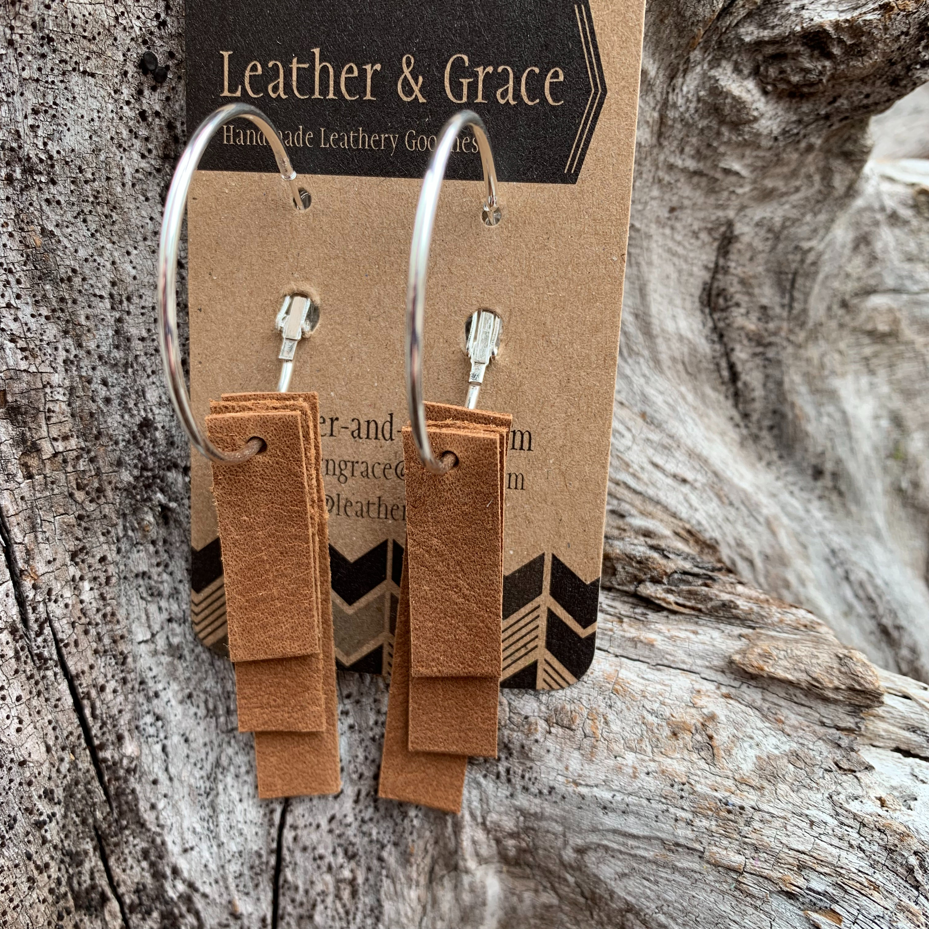 Light Brown Bars on Medium Silver Hoop