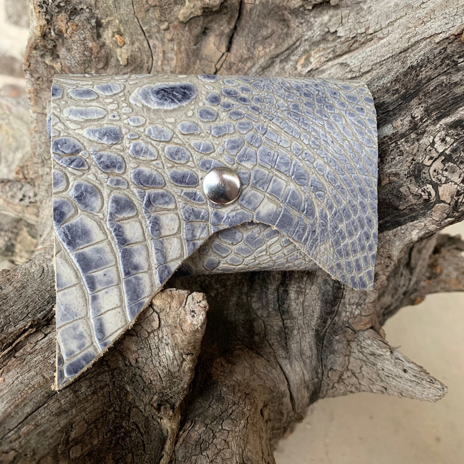 Dusty Blue Alligator Tri-Fold Wallet