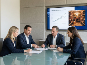 Wealth managers discussing wine as an alternative asset
