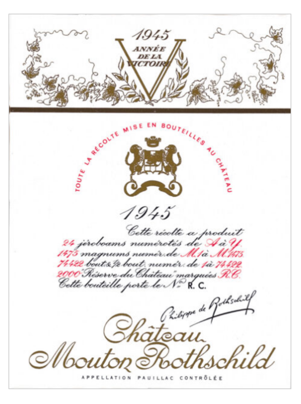 Mouton Rotschild 1945 Victory Label