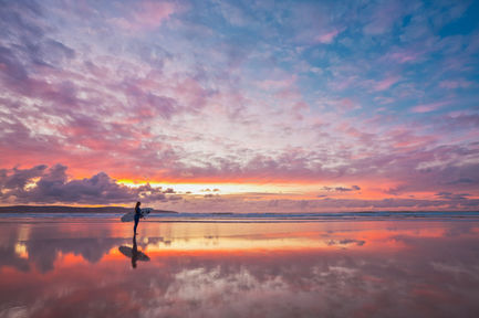 Wonderful sundown reflections on St Ives Bay