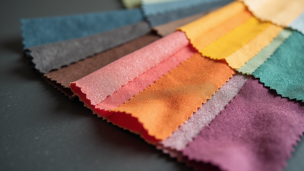 Eye-level view of a color palette showcasing various fabric swatches