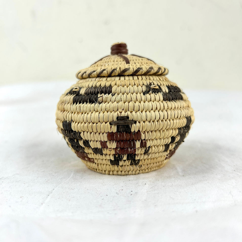 Thumbnail: Tohono O'odham Polychrome Friendship Dance Lidded Treasure Basket