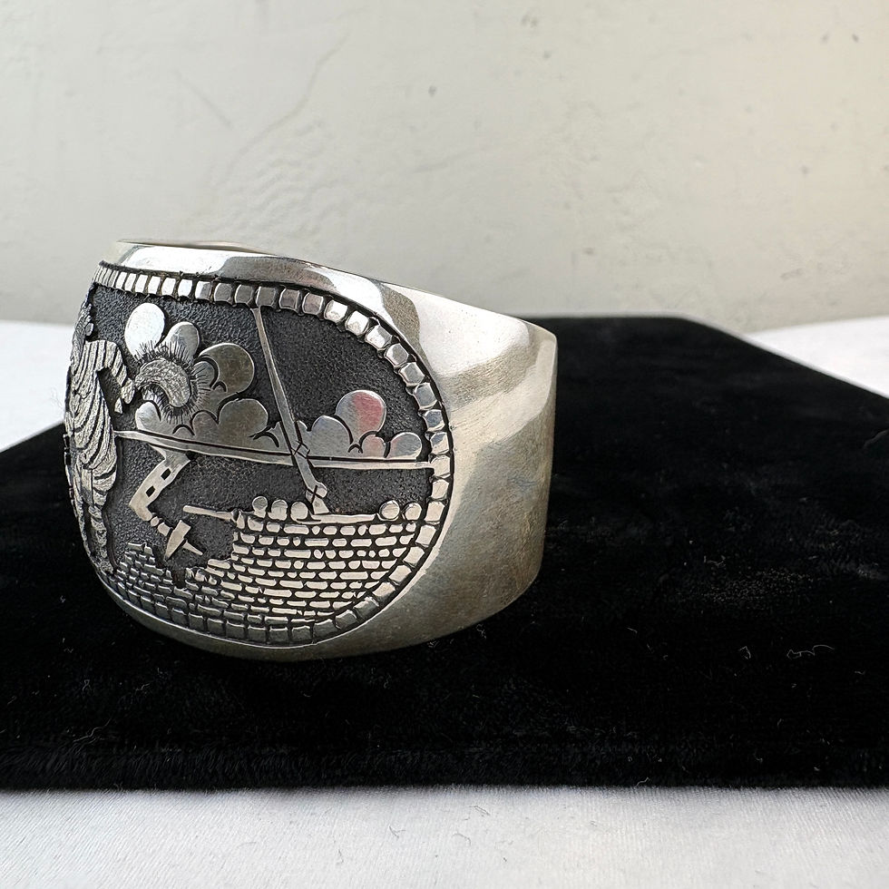 Thumbnail: Navajo Overlay Bracelet Two Koshari Clowns Dancing w/ Pueblo by Hyson Craig