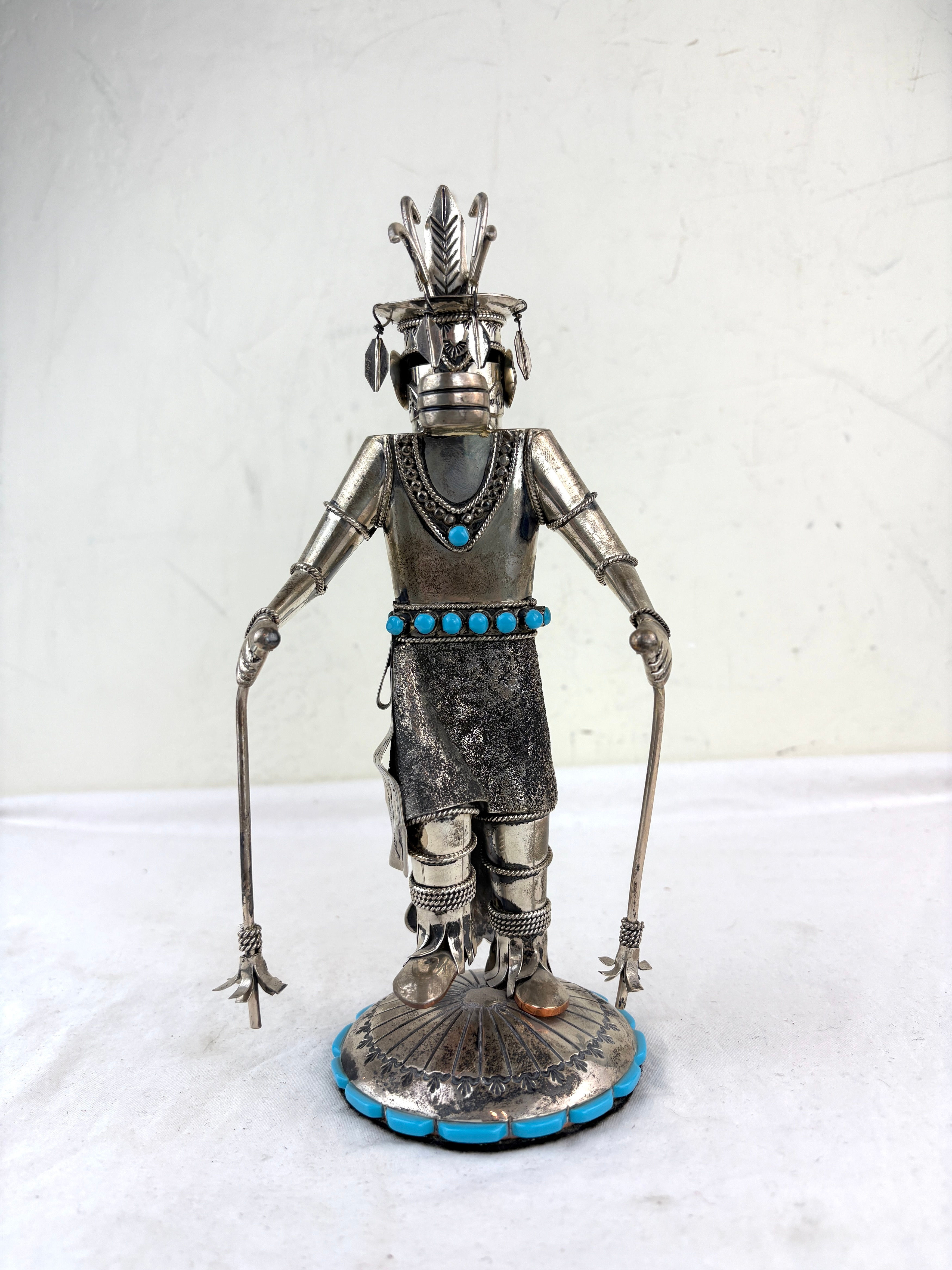 Large Turquoise & Silver Antelope Dancer Kachina by Wilford Begay
