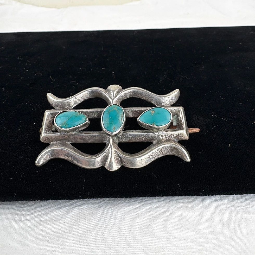 Thumbnail: Older Navajo Silver & Turquoise Sand Cast Pin with Blue Gem Turquoise