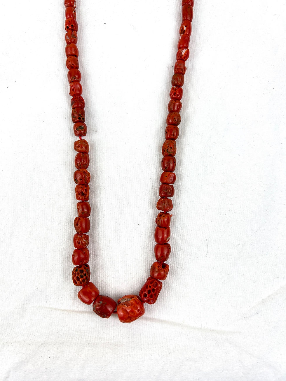 Thumbnail: Deep Red Mediterranean Coral Large Graduated Nugget Bead Necklace