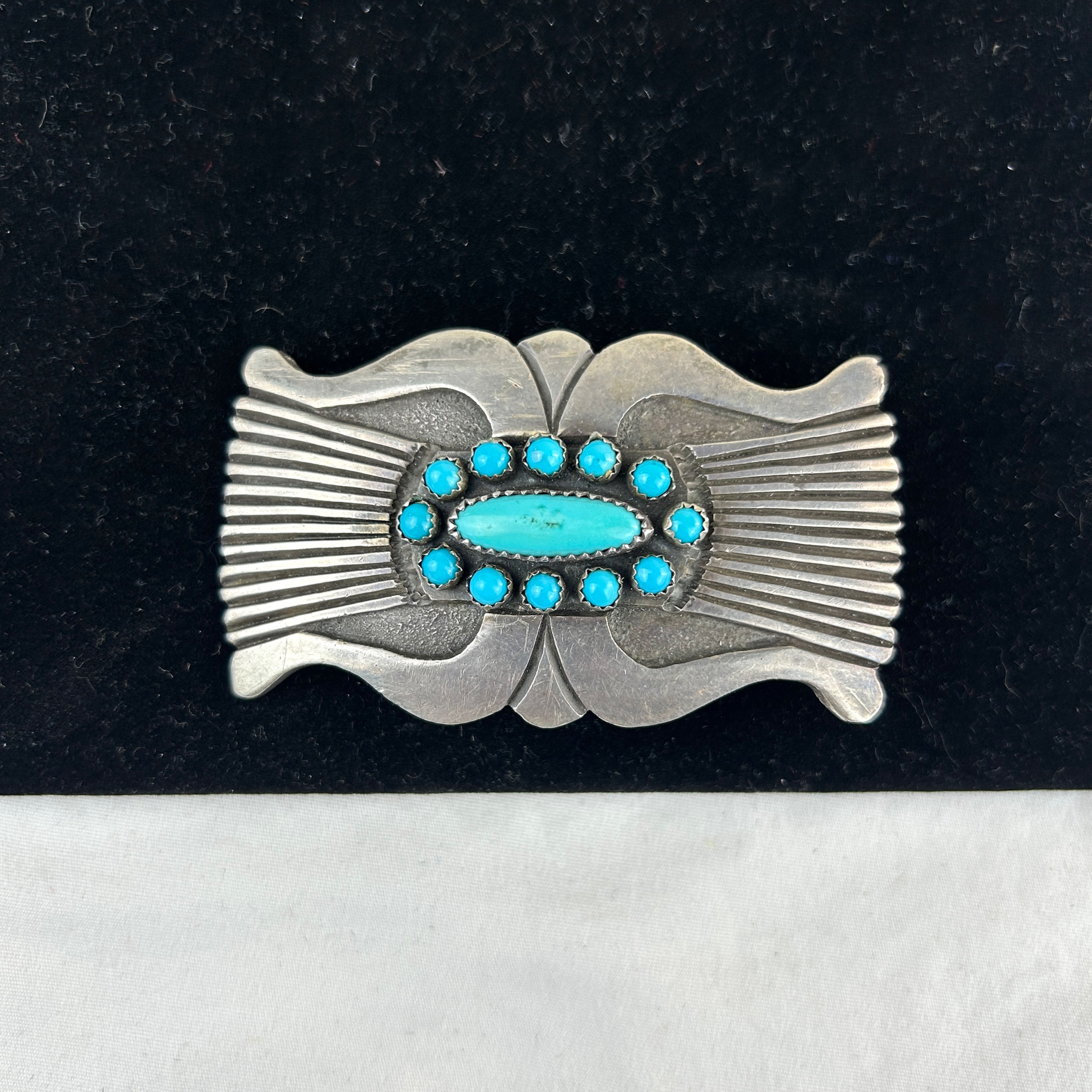 Navajo Silver & Turquoise Belt Buckle by Rick Martinez