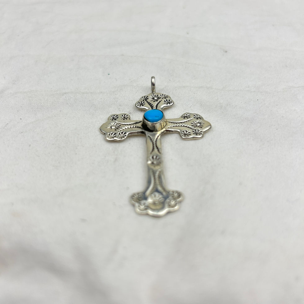 Thumbnail: Navajo Stamped Sterling & Turquoise Cross Pendant