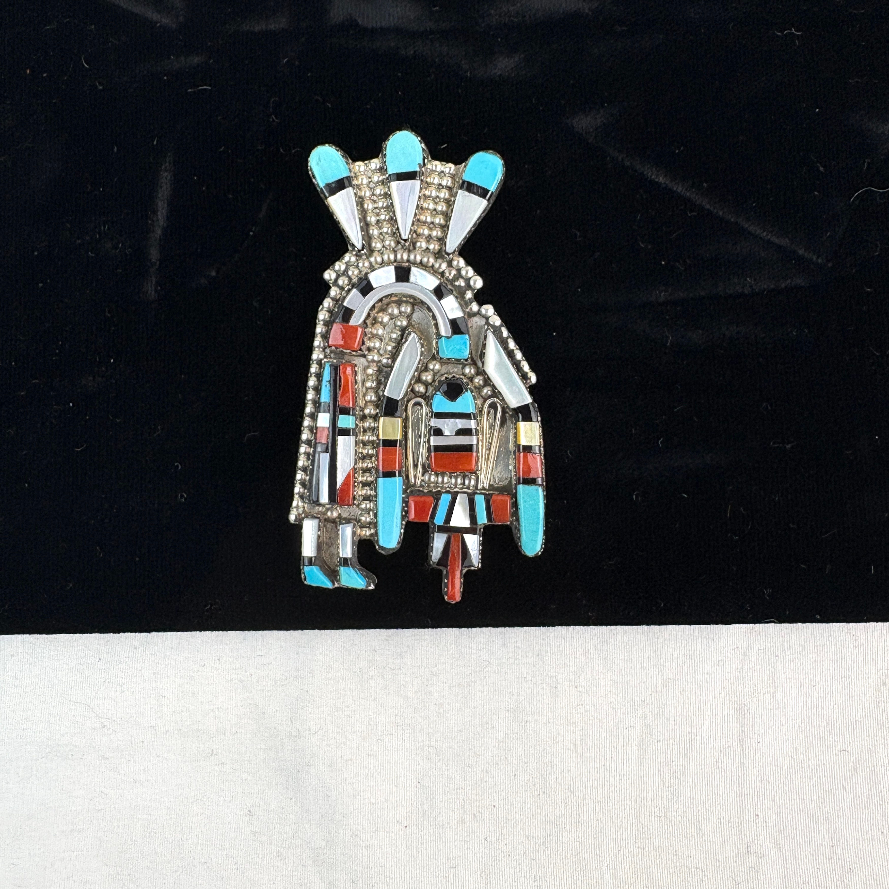 Zuni Inlay Rainbow Man Pendant Pin by Esther & Herbert Cellicion