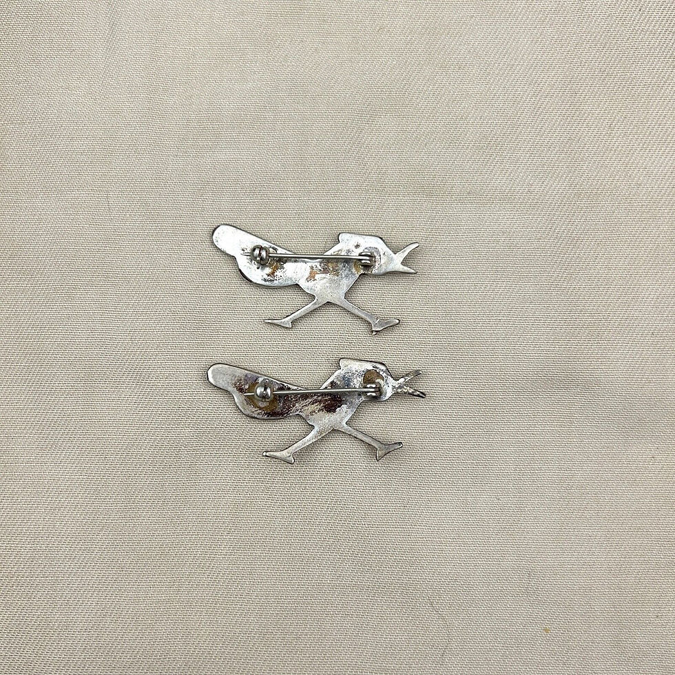Thumbnail: 2 Antique Zuni Inlay Fred Harvey Era Roadrunner Pins c1930s