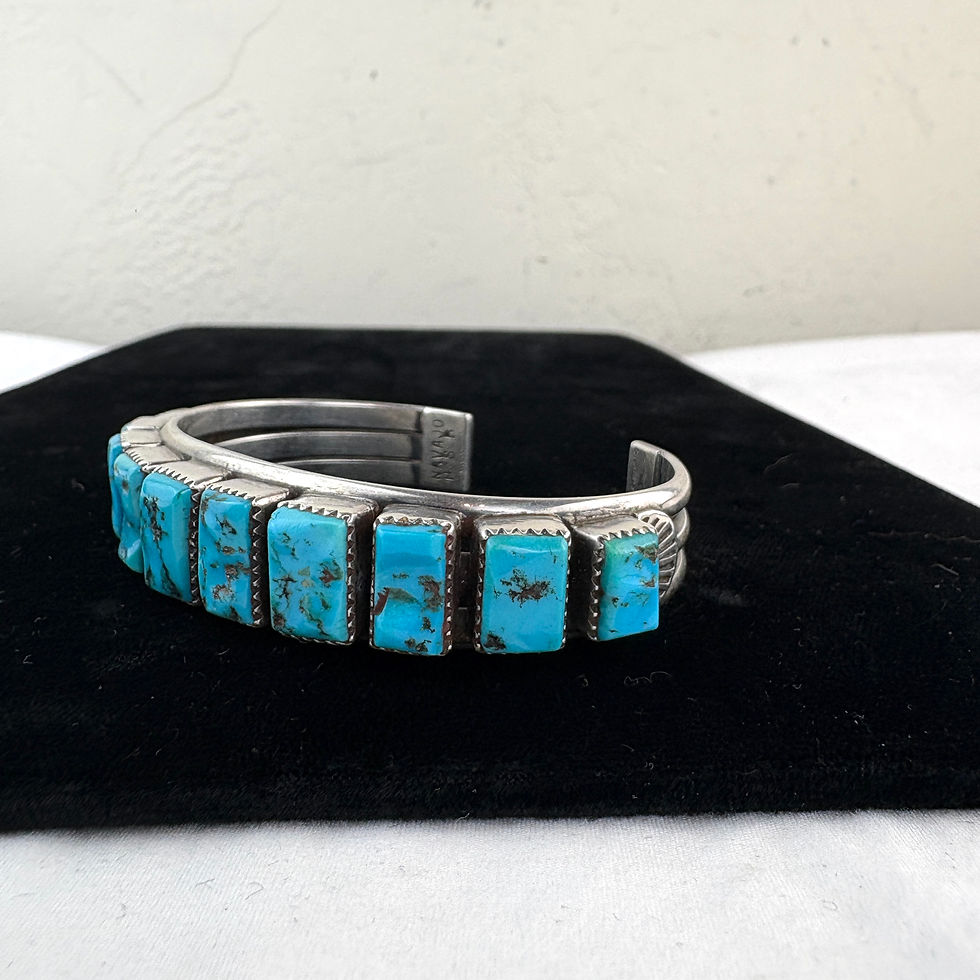 Thumbnail: Navajo Turquoise & Silver 11 Stone Row Bracelet by Howard Begay