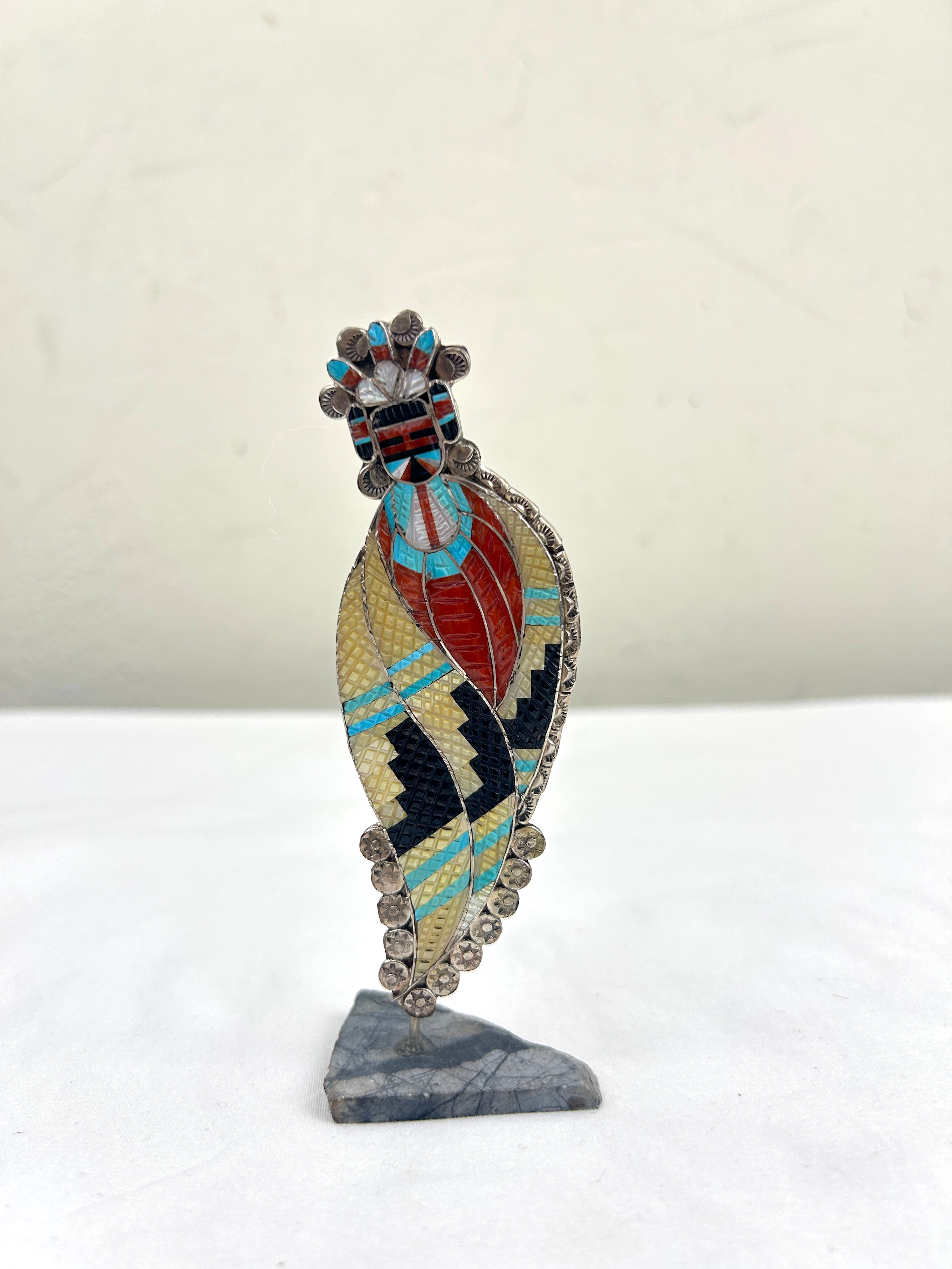 Large Zuni Inlay Corn Maiden Kachina Pendant Pin by Eldred Martinez