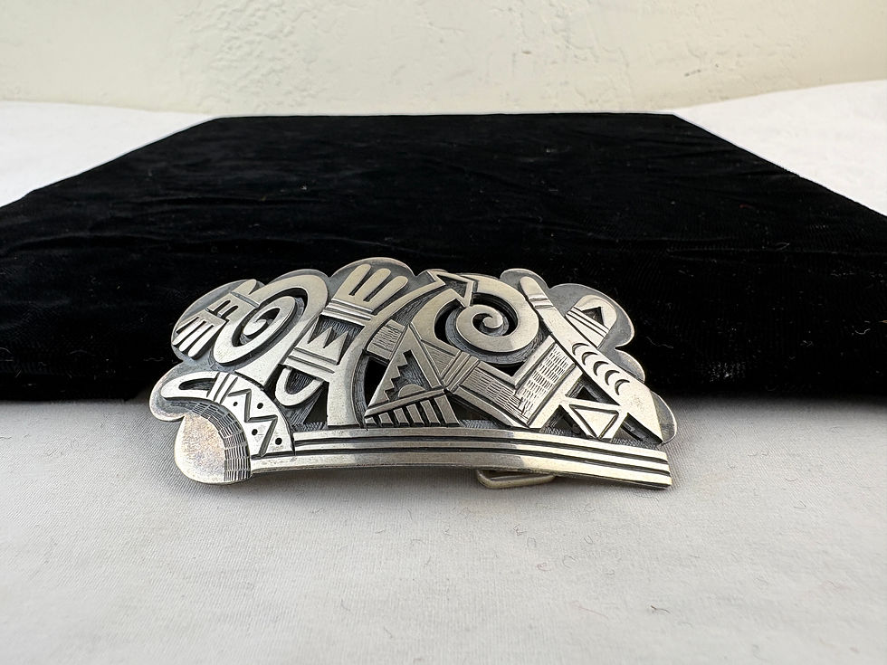 Thumbnail: Hopi Silver Overlay Belt Buckle by Michael Kabotie Lomawywesa
