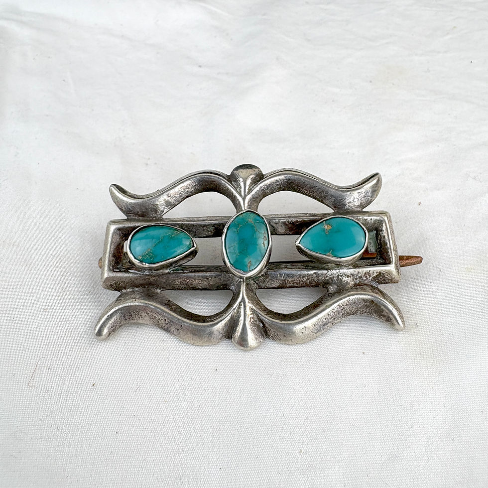 Thumbnail: Older Navajo Silver & Turquoise Sand Cast Pin with Blue Gem Turquoise
