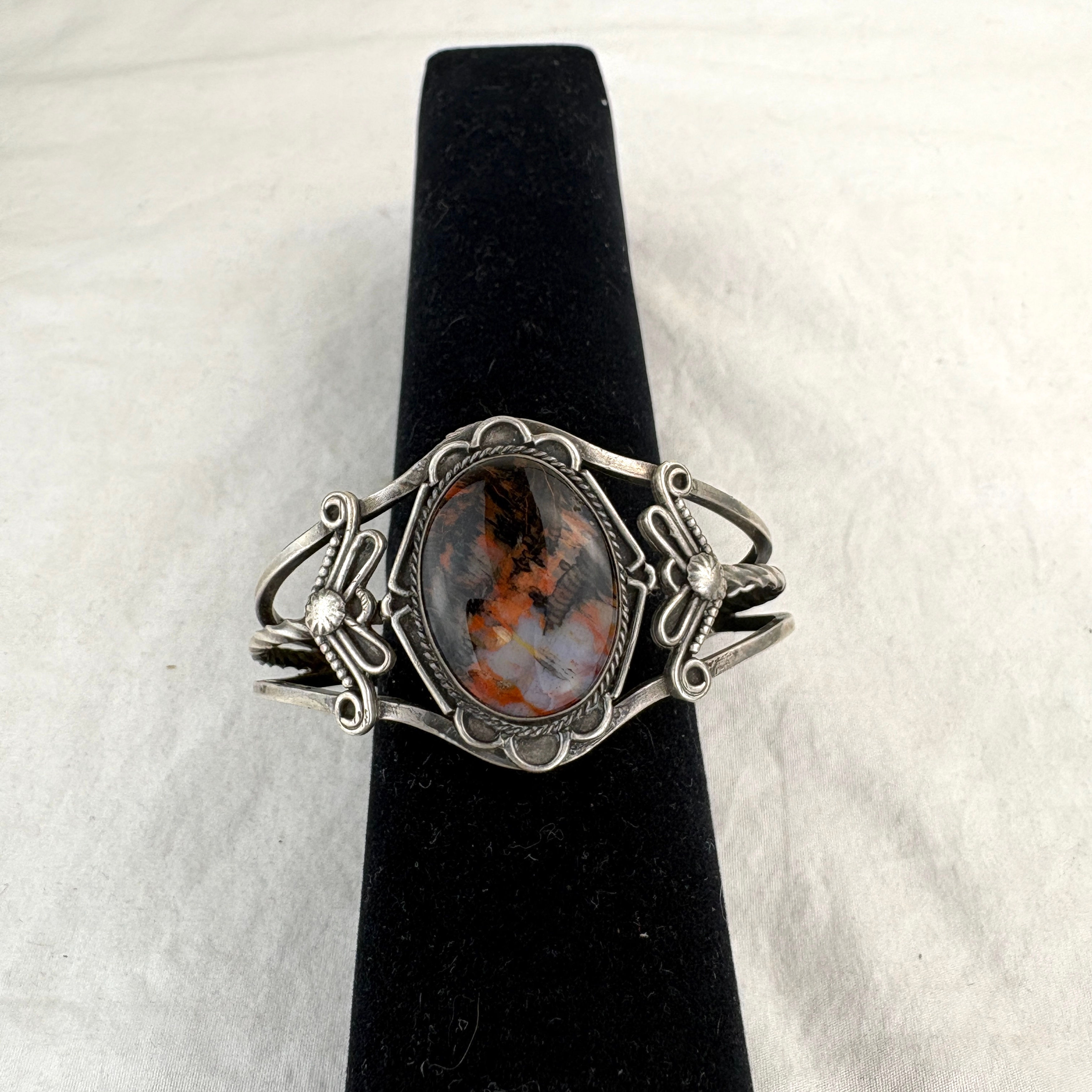 Antique Navajo Fred Harvey Petrified Wood & Silver Bracelet