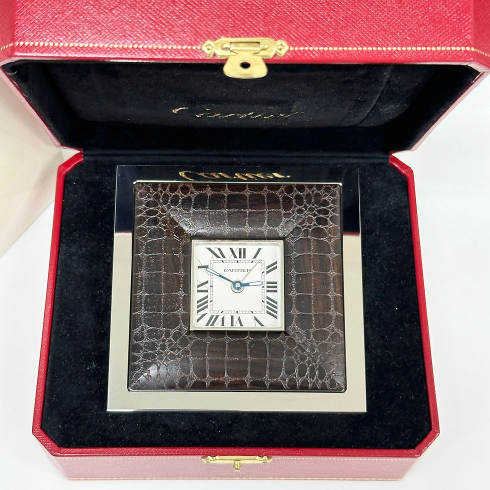 Thumbnail: Cartier Art Deco Stainless Steel & Leather Desk Clock