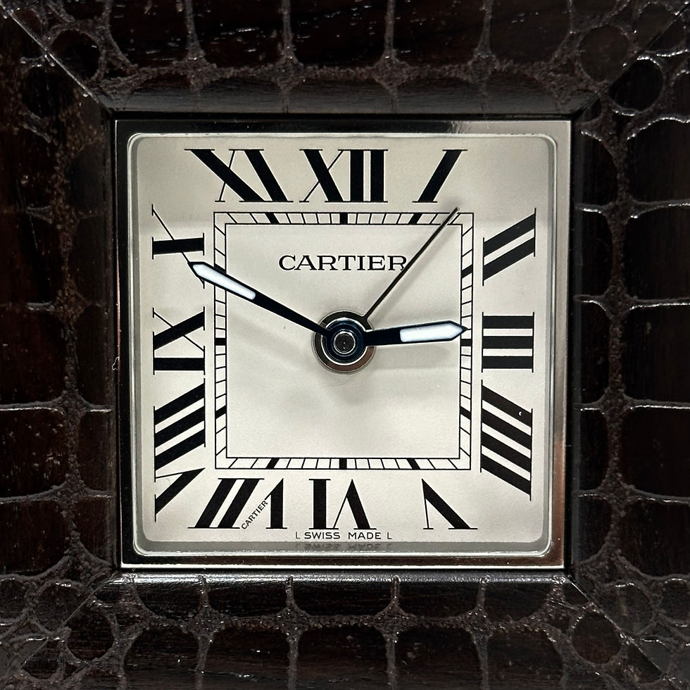 Thumbnail: Cartier Art Deco Stainless Steel & Leather Desk Clock