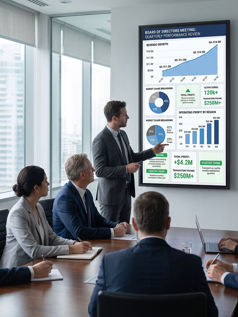 Professional presenting automation and business consulting services dashboard.