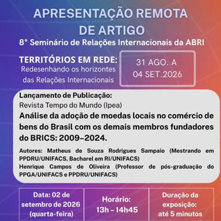 Apresentação de artigo: Revista Tempo do Mundo (IPEA)