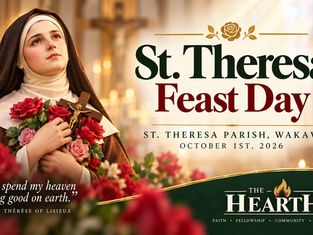 St. Thérèse of Lisieux holding roses and a crucifix for the St. Theresa Parish Feast Day celebration in Wakaw on October 1, 2026.