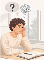 Ilustração de uma pessoa cansada, reflexiva e perdida