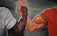 Meme image of two beefy arms shaking hands
