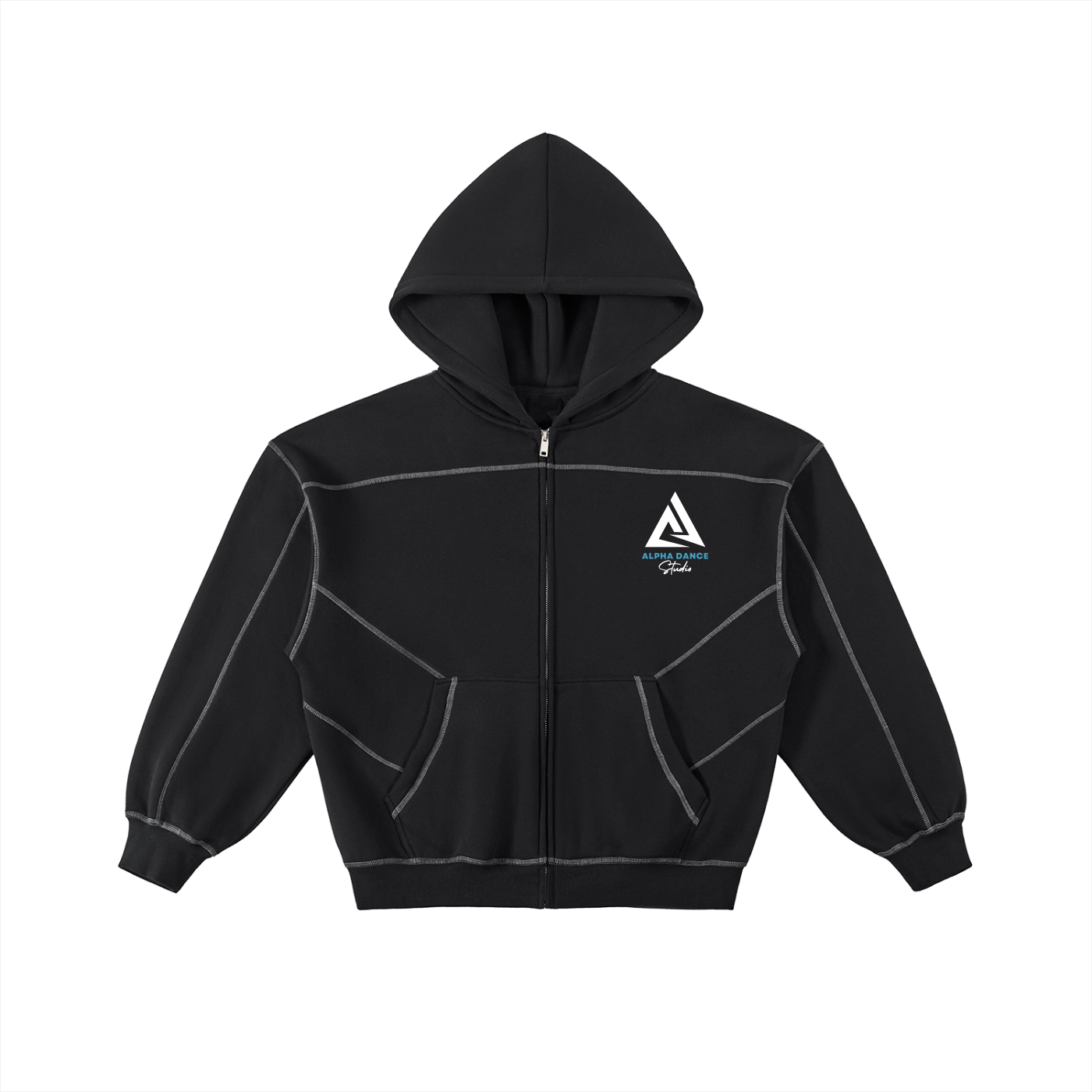 Contrast-Stitched Boxy Fleece Zip Hoodie