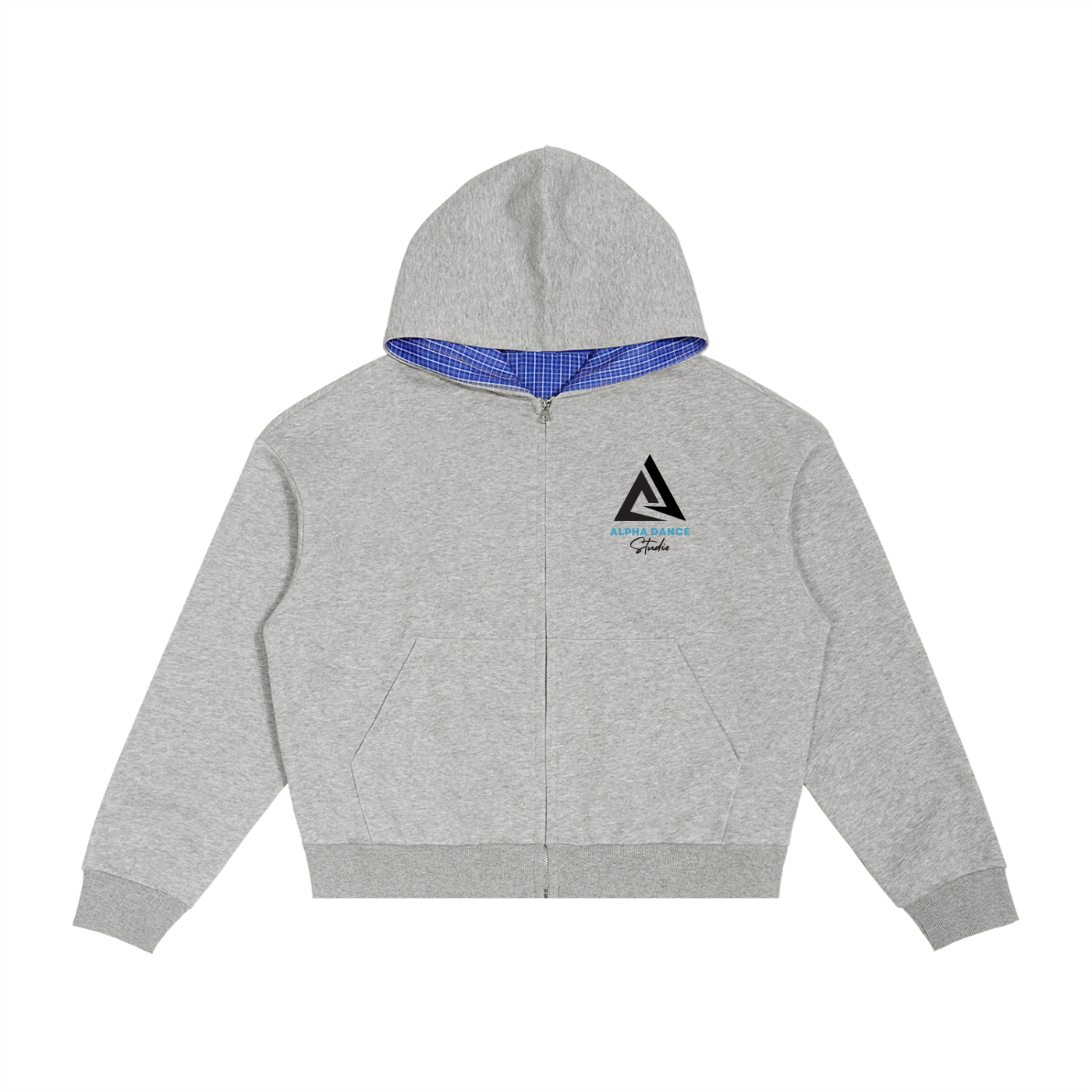 OG Logo Contrast Plaid Boxy Zip Hoodie