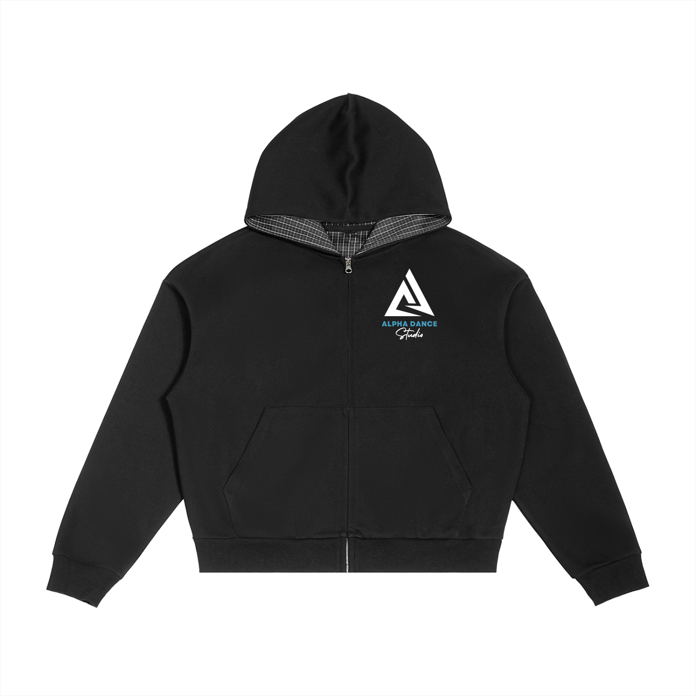 OG Logo Contrast Plaid Boxy Zip Hoodie