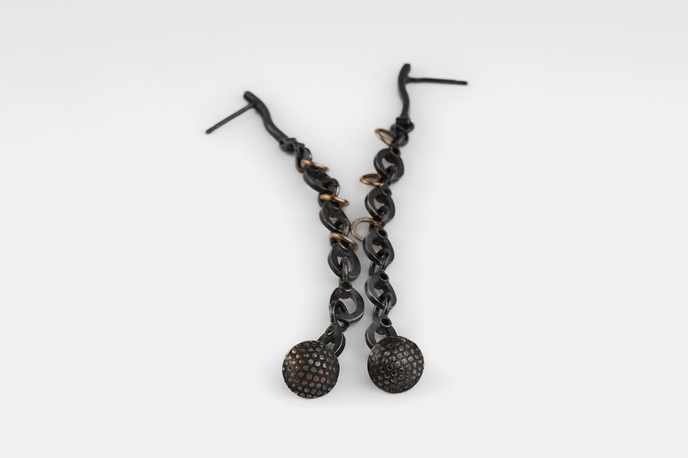 Thumbnail: Dots Black Silver Earrings
