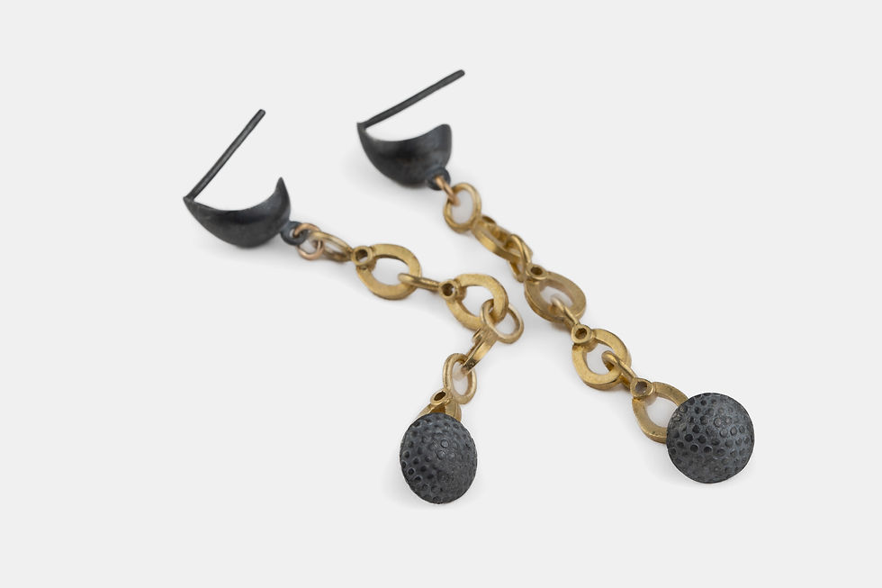 Thumbnail: Black Silver and Gold Dots Earrings