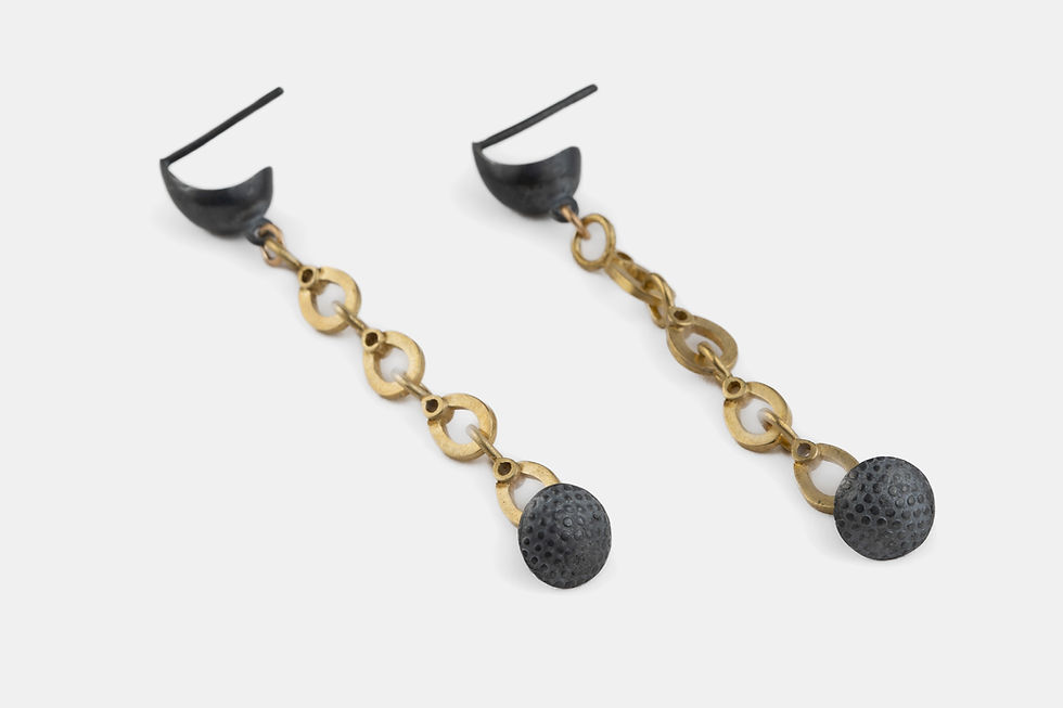 Thumbnail: Black Silver and Gold Dots Earrings