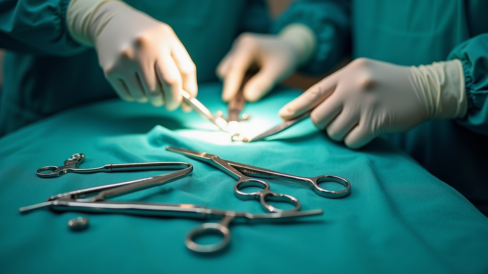 Close-up view of surgical tools prepared for operation