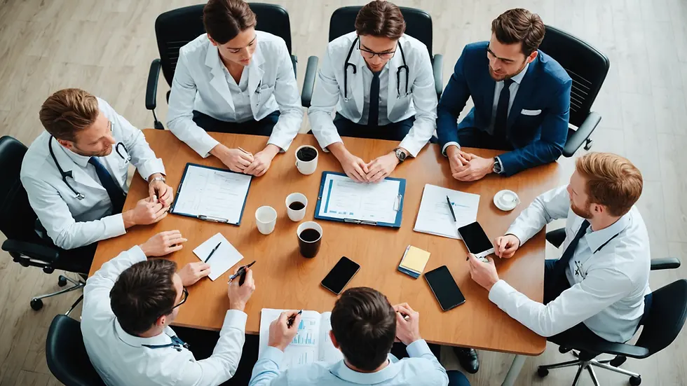 High angle view of a healthcare team in a meeting