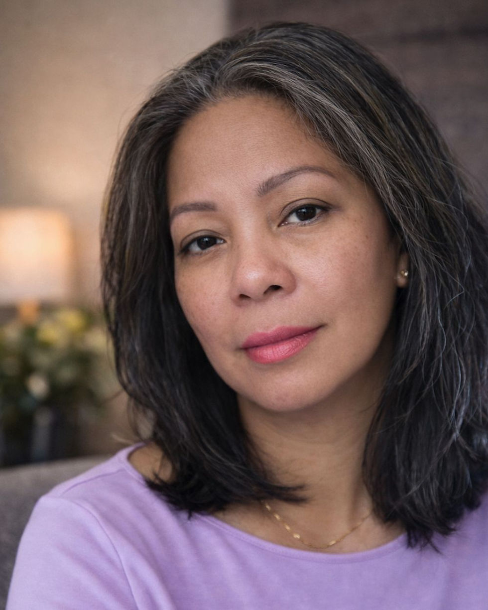 Author Sheila reflecting on healing after trauma in a calm, softly blurred setting. www.lifewithsmokey.com