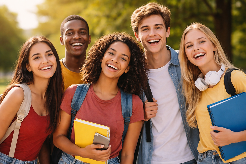 Jovens sorridentes reunidos, simbolizando cidadania e oportunidades no mercado de trabalho