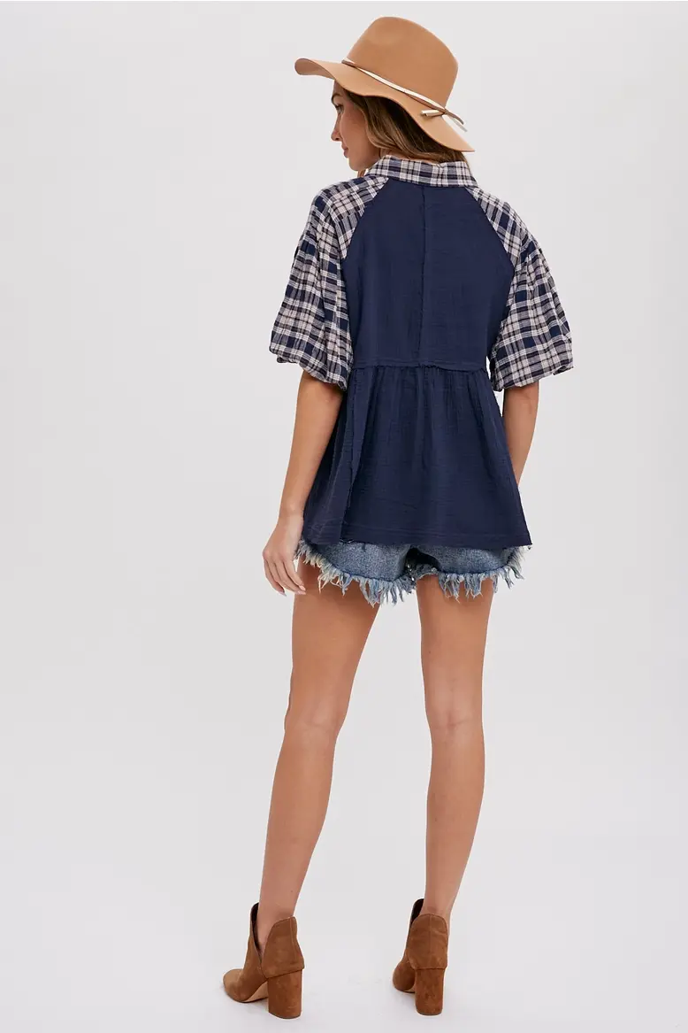 Thumbnail: Blue Plaid Babydoll Top